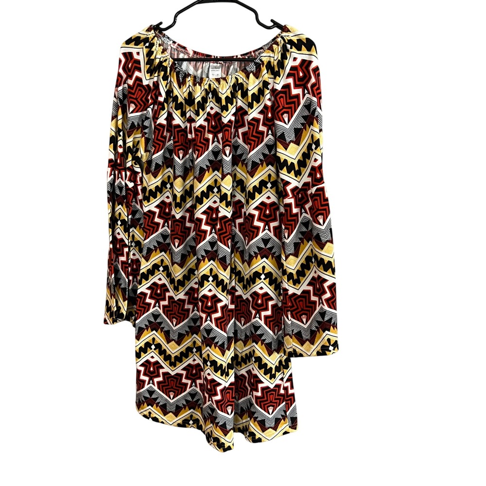 West Loop Womens Extra Large Geometric Print Long Sleeve Off Shoulder‎ Dress